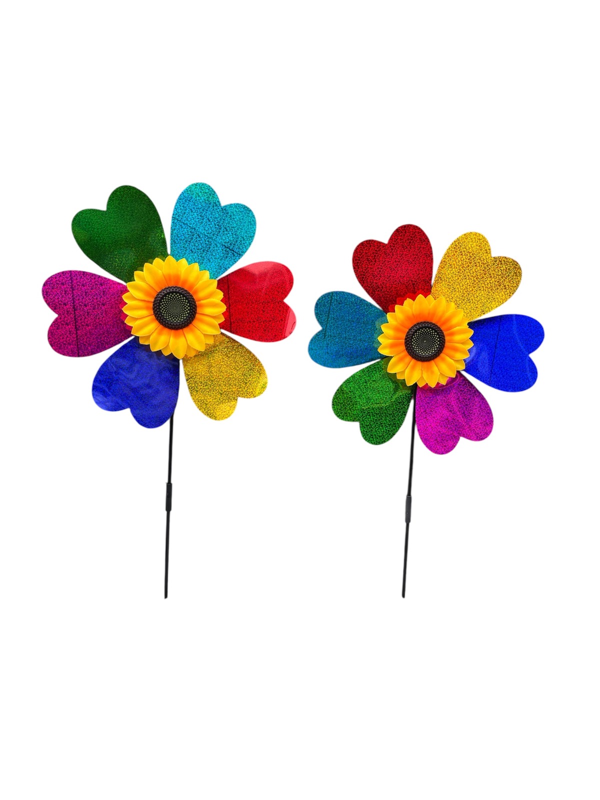 Multicolor Heart Petal Flower Garden Windmill - Set of 4 - Back Garden Nursery