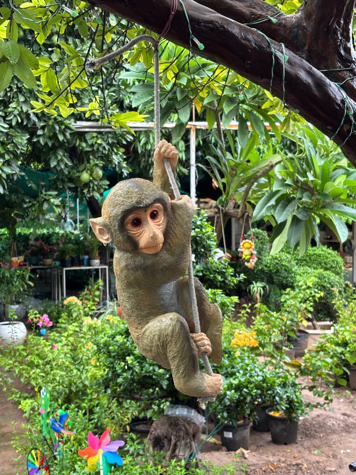 Hanging Monkey Figurine / Garden Decor Item / Back Garden Nursery