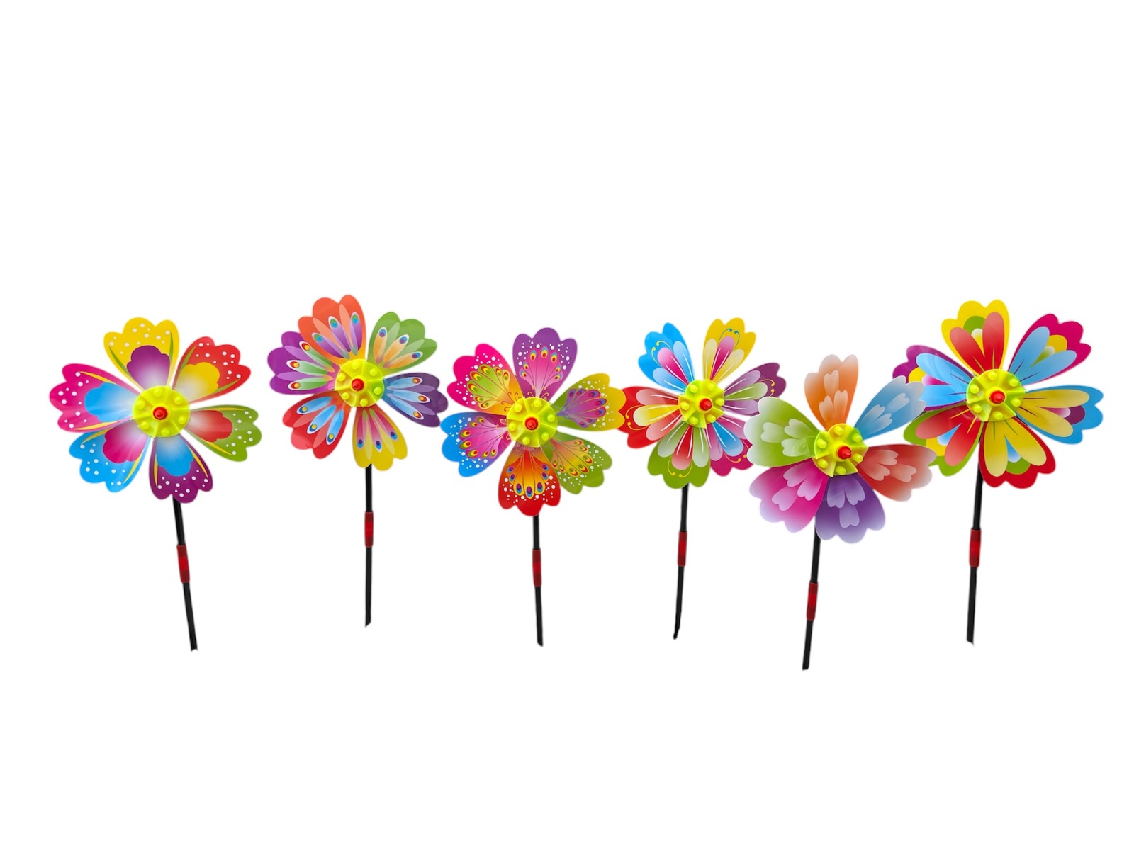 Multicolor Flower Windmill Garden Stick Decorative Pinwheel - Set of 4 - Back Garden Nursery