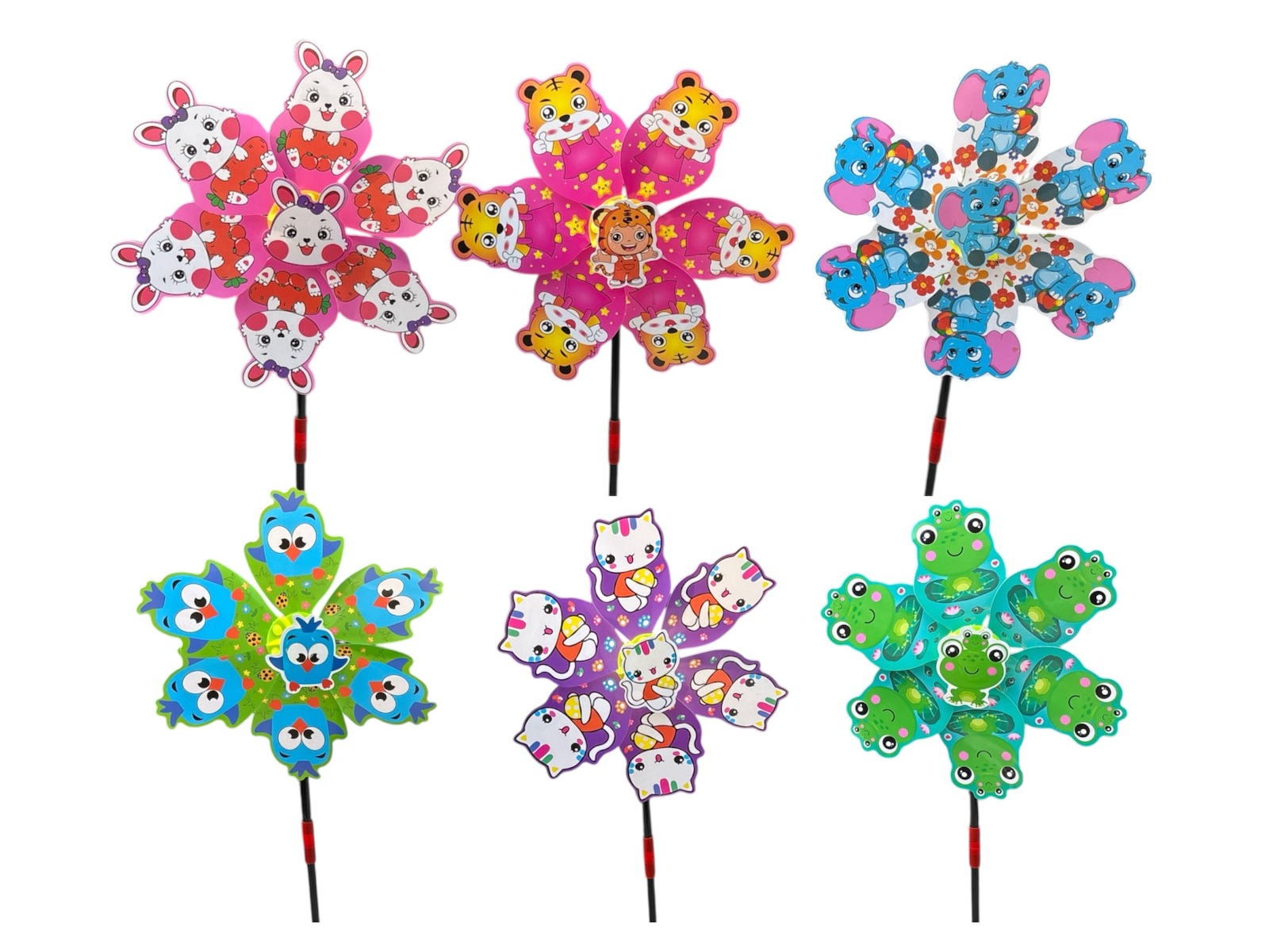 Colorful Cartoon Animal Windmill - Set of 4 - Back Garden Nursery
