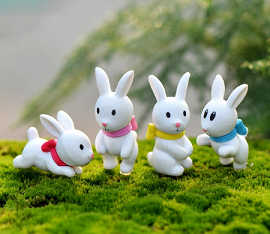 Rabbit White Fairy Garden Miniature Set of 4 - Back Garden Nursery