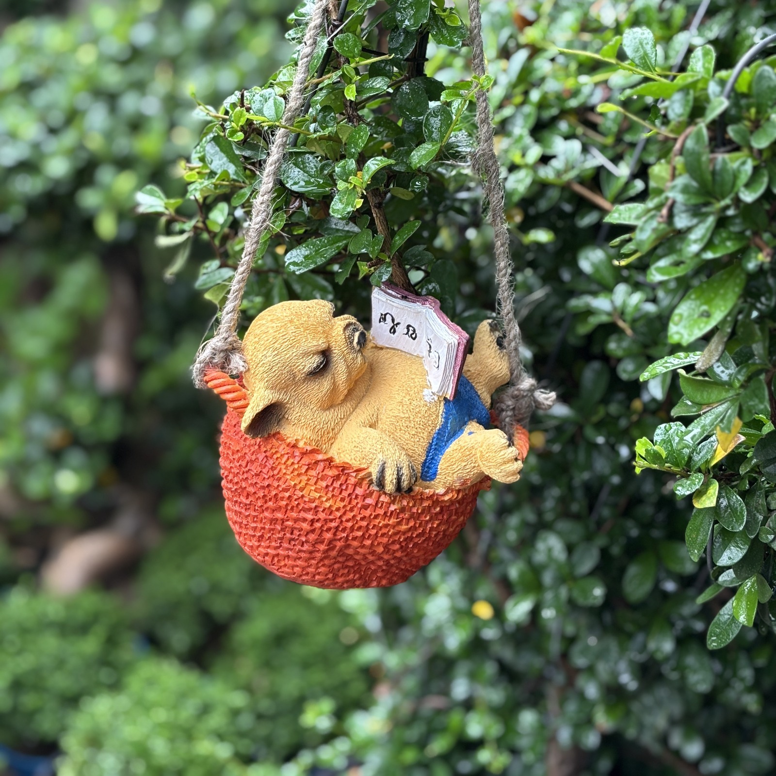 Hanging Cute Reading Dog / Garden Decor Item / Back Garden Nursery