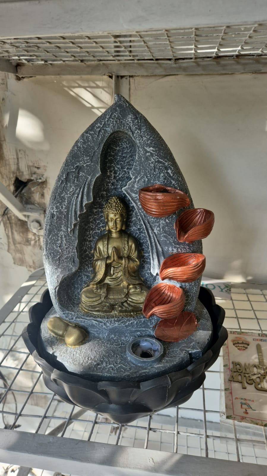 16" inch 4 Step Buddha figure Curve Flower Ring Table Top Water Fountain for Home AND Garden decor.