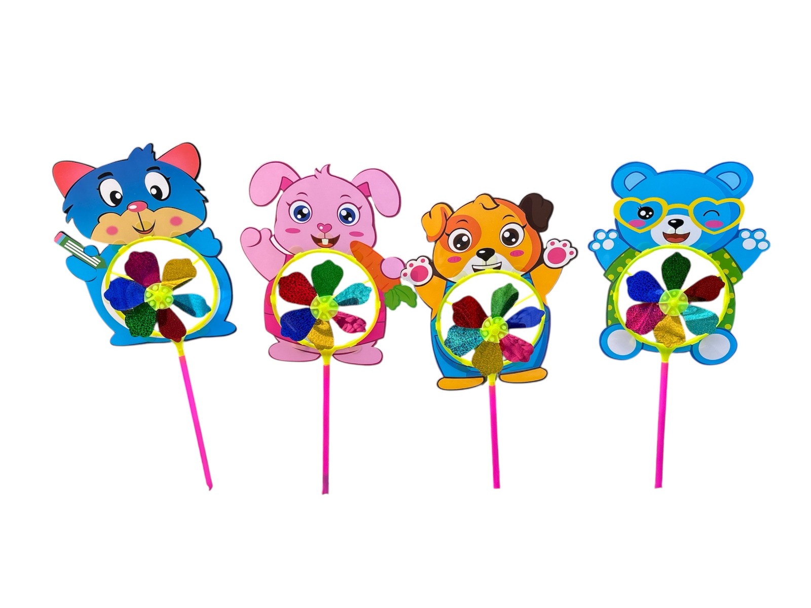 Kids Animal Design Windmill Pinwheel Stake - Set of 4 - Back Garden Nursery