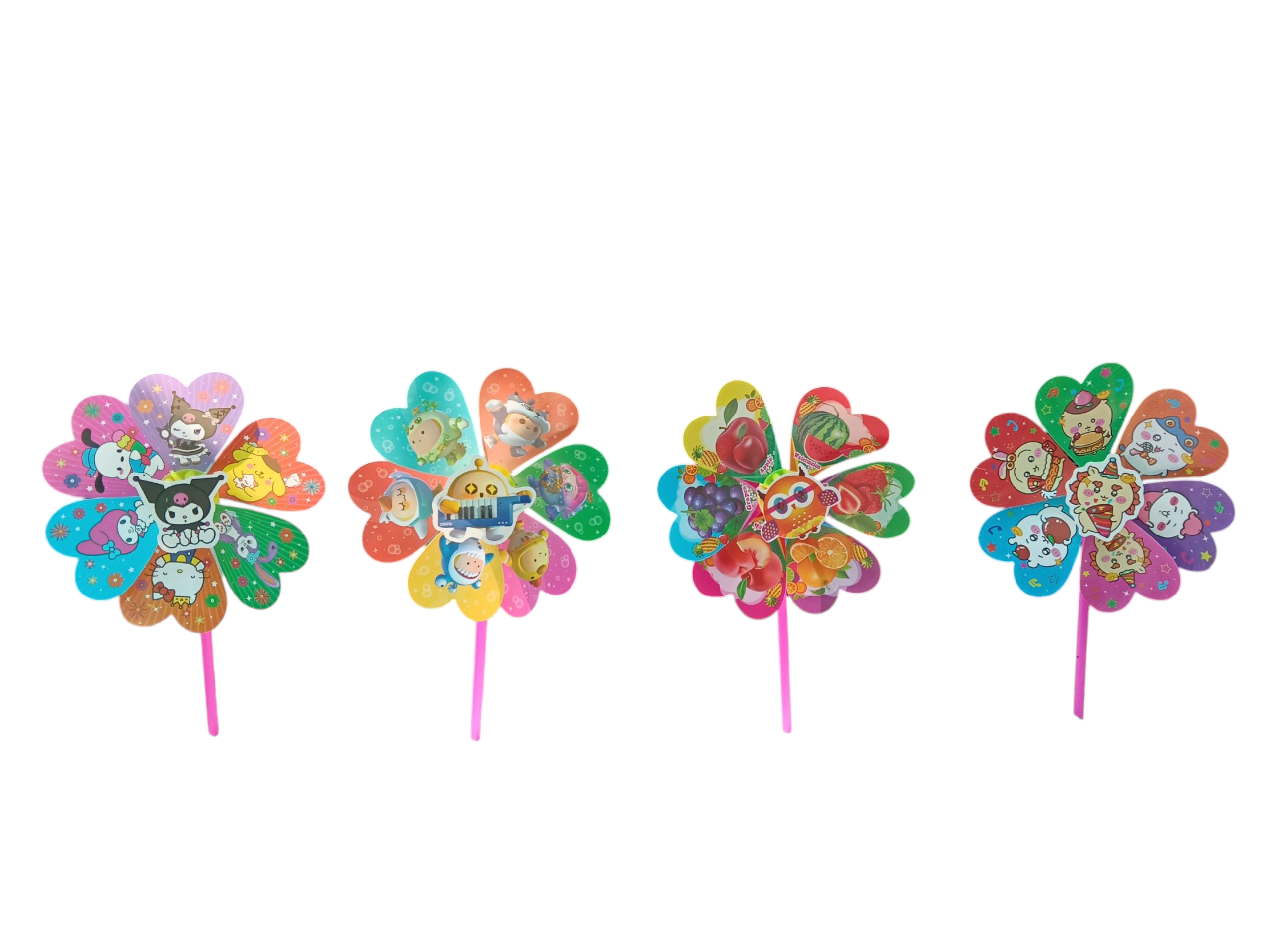 Set of 4 Kids Cartoon Printed Windmill Garden Stick Decorative Pinwheel - Back Garden Nursery
