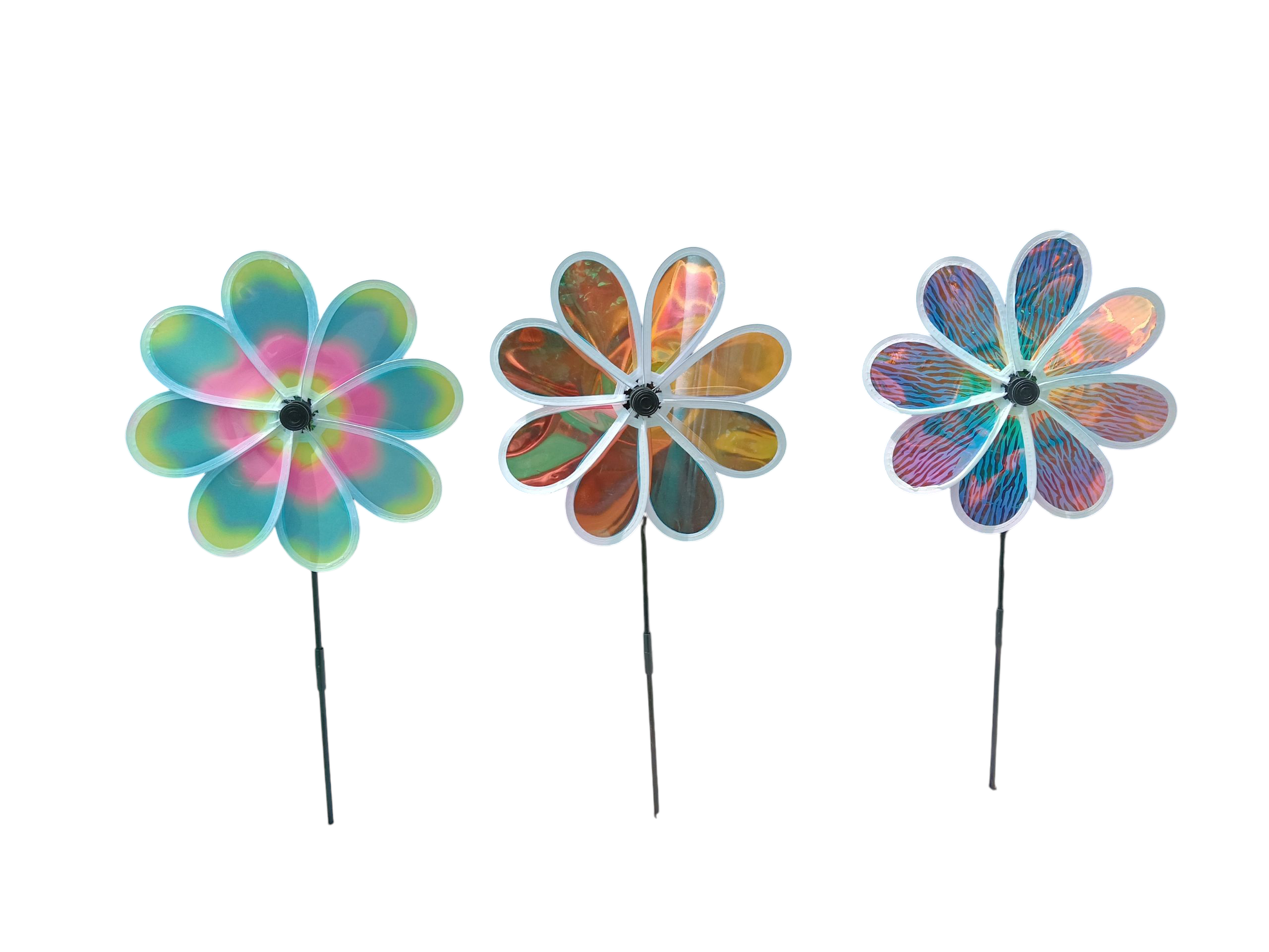 Set of 4 Flower Wind Spinners, Colorful Pinwheels Windmill  -  Back Garden Nursery
