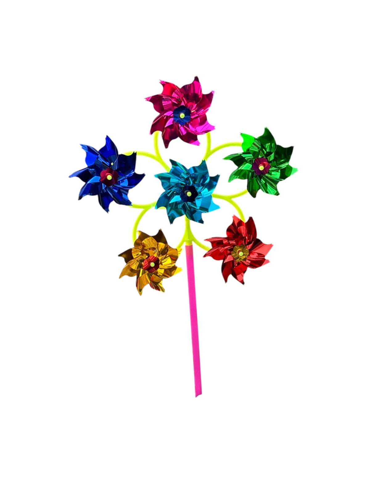 Multicolor Metallic Flower Windmill Garden Stick Decorative Pinwheel - Set of 4 - Back Garden Nursery