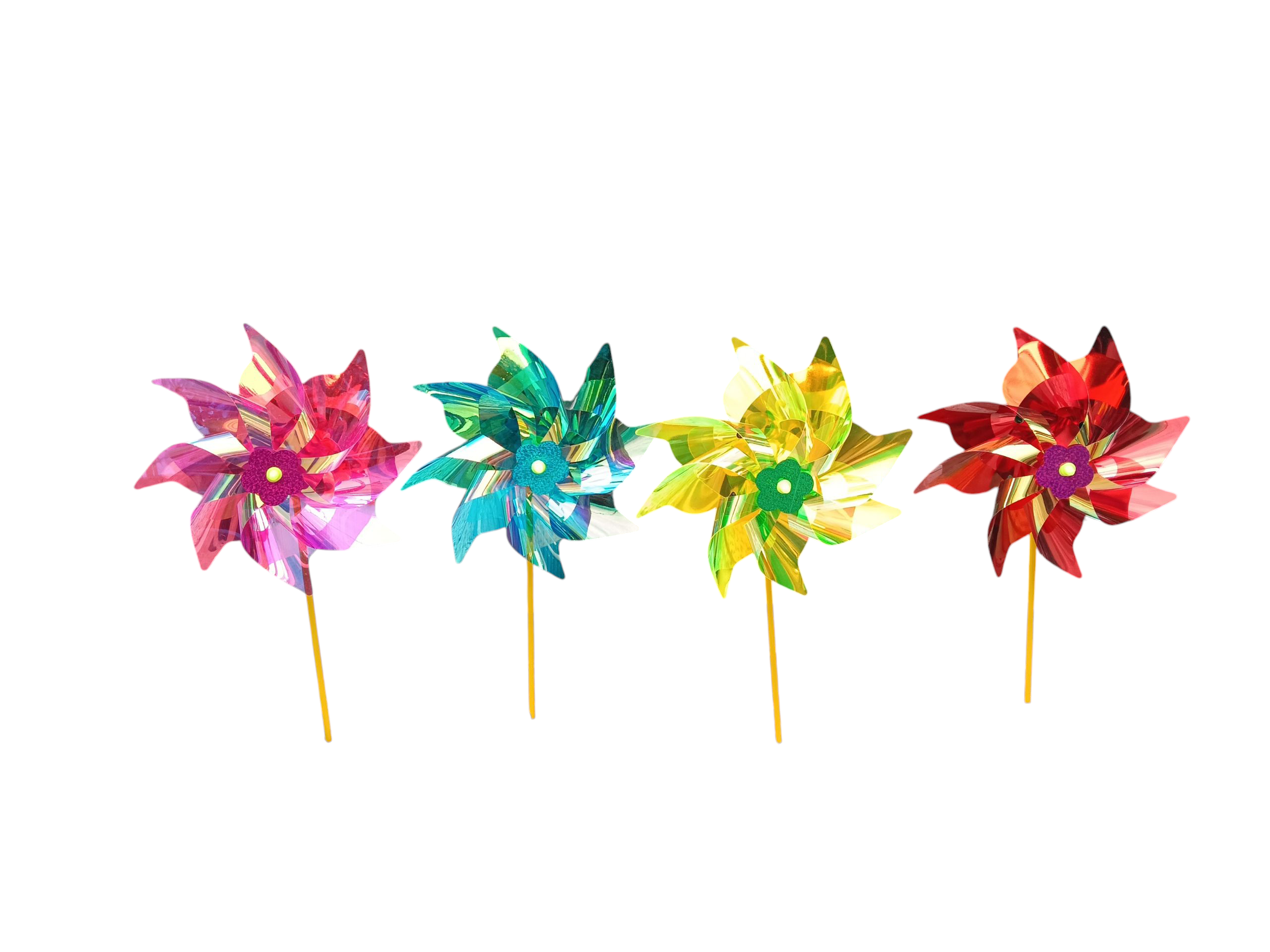Set of 4 Glossy Striped Flower Windmill Wind Spinner/ Home/ Garden Windmill/ Back Garden Nursery