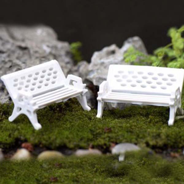 Mini White Bench Plastic Dollhouse Toy 1 Pc - Back Garden Nursery