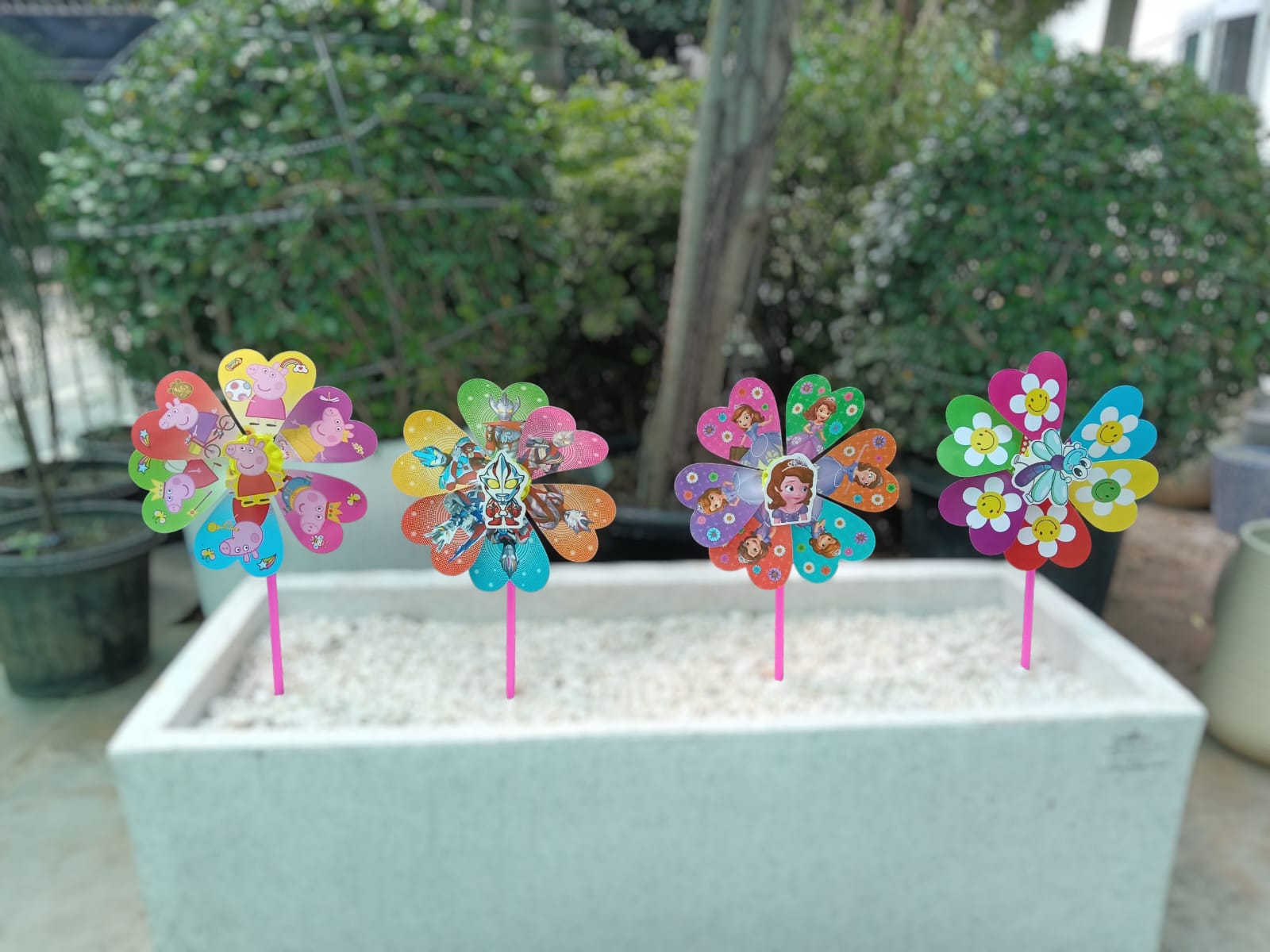 Kids Cartoon Printed Windmill Garden Stick Decorative Pinwheel - Set of 4 - Back Garden Nursery
