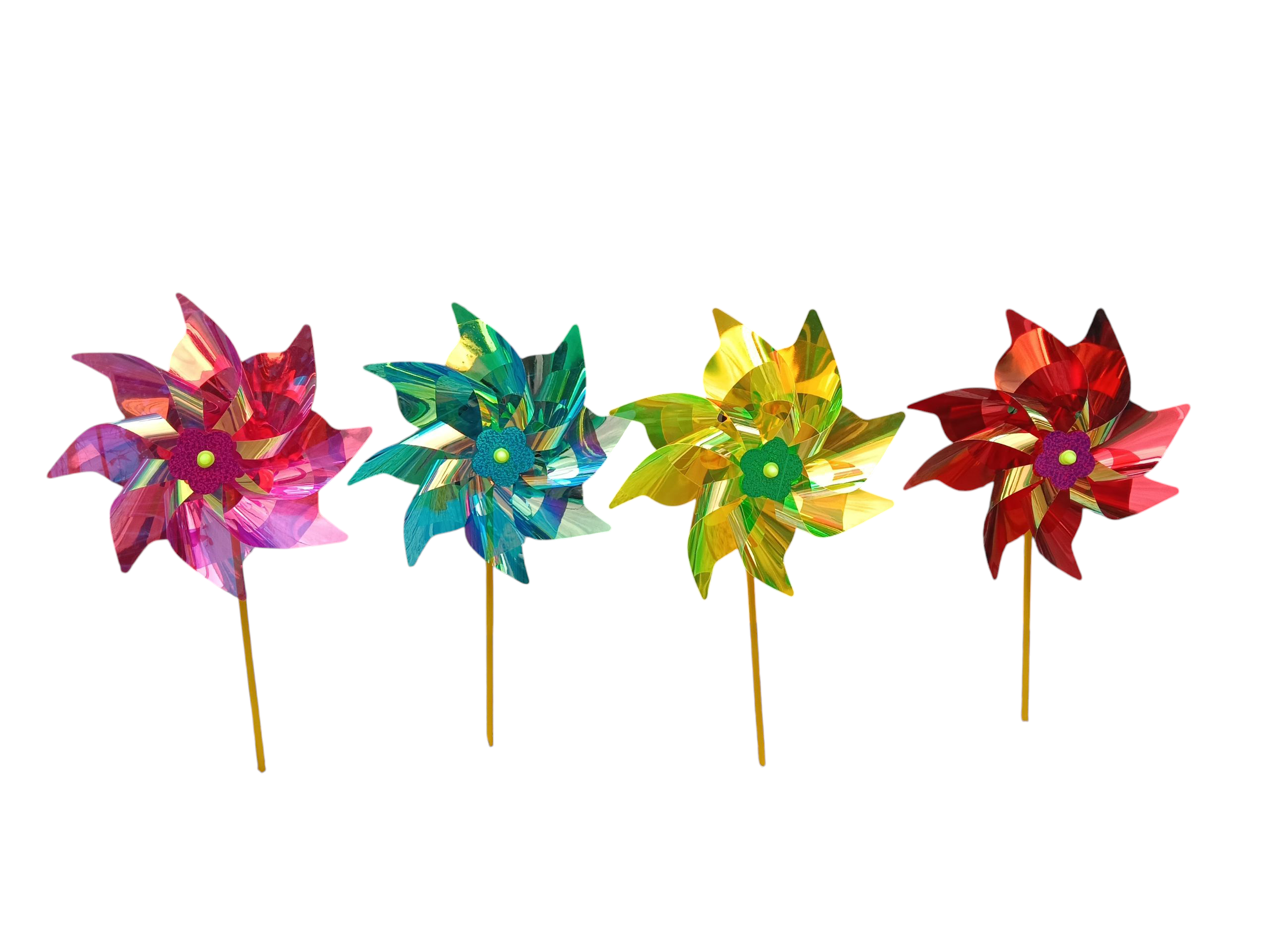 Set of 4 Glossy Striped Flower Windmill Wind Spinner/ Home/ Garden Windmill/ Back Garden Nursery