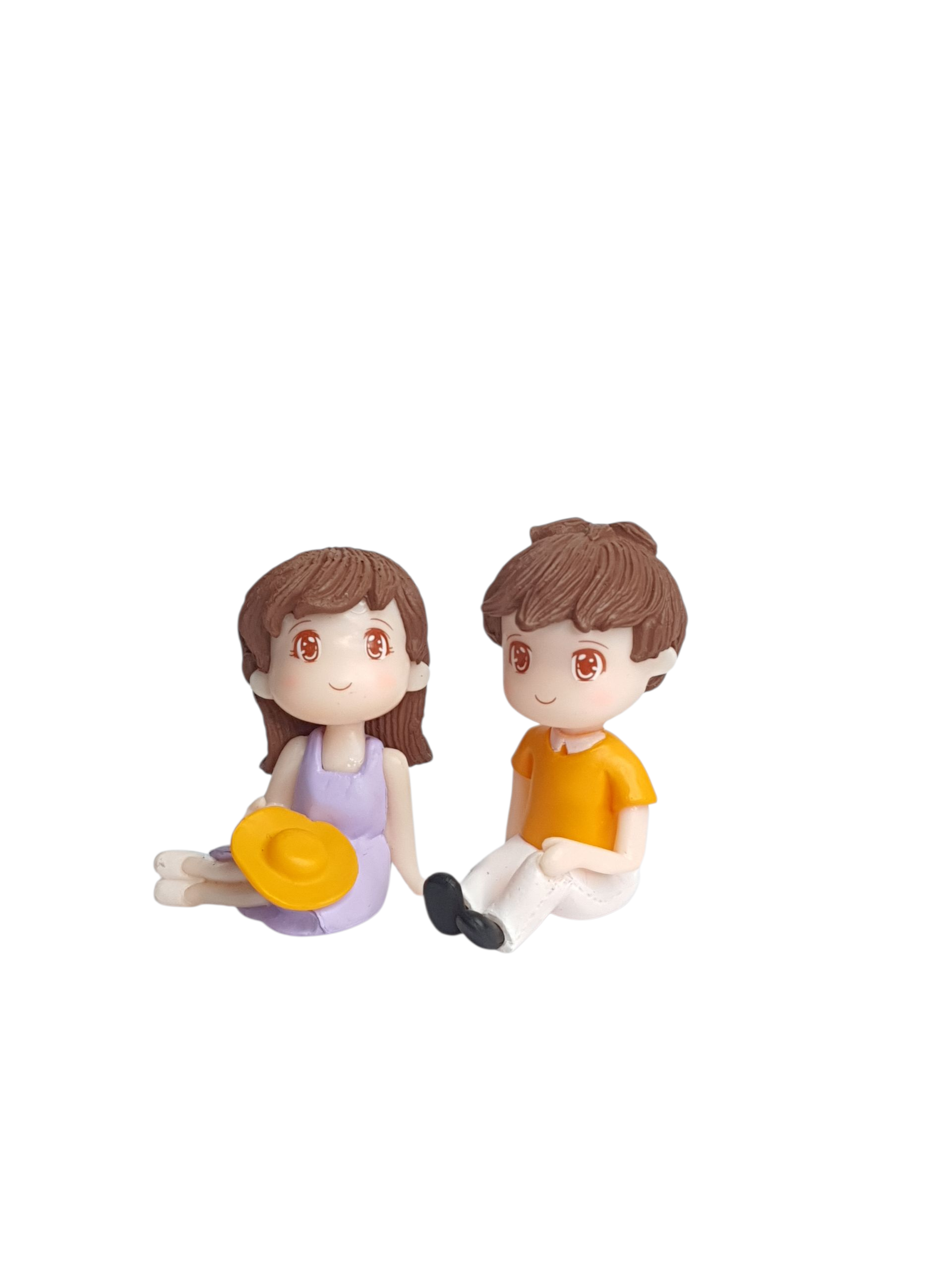 Couple with Hat Miniature  | Cute Sitting Couple Decor Figurine  | Back Garden Nursery