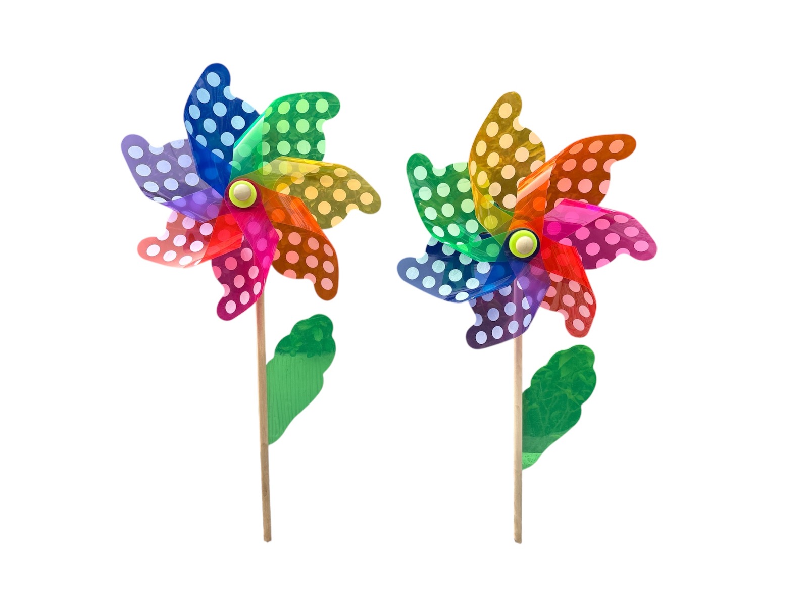 Multicolor Polka Dot Flower Garden Windmill - Set of 2 - Back Garden Nursery