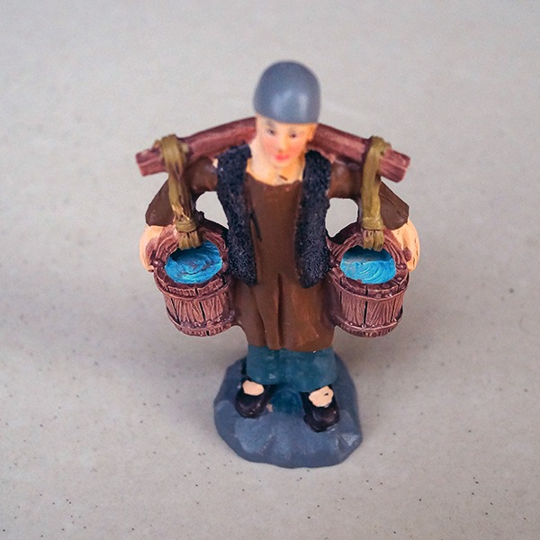 Miniature Men with water pot, Boy Carrying Buckets Fairy Garden Ornament - Back Garden Nursery