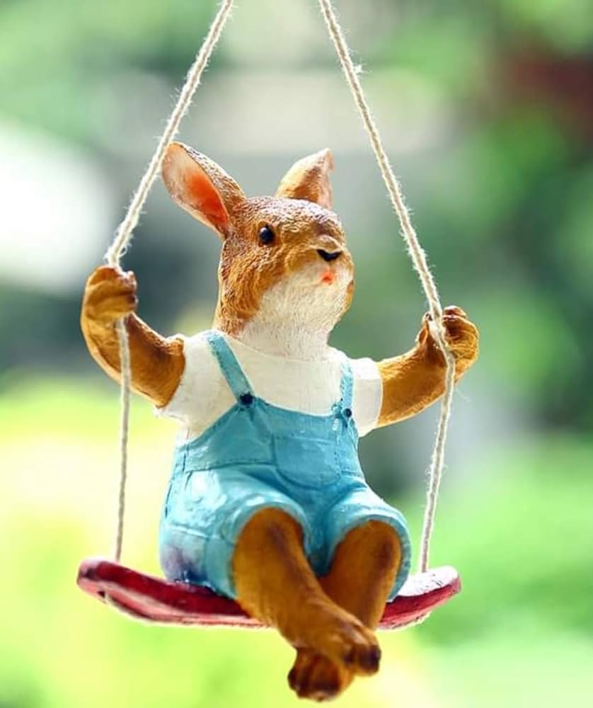 Hanging Bunny Figurine / Garden Decor Item / Back Garden Nursery