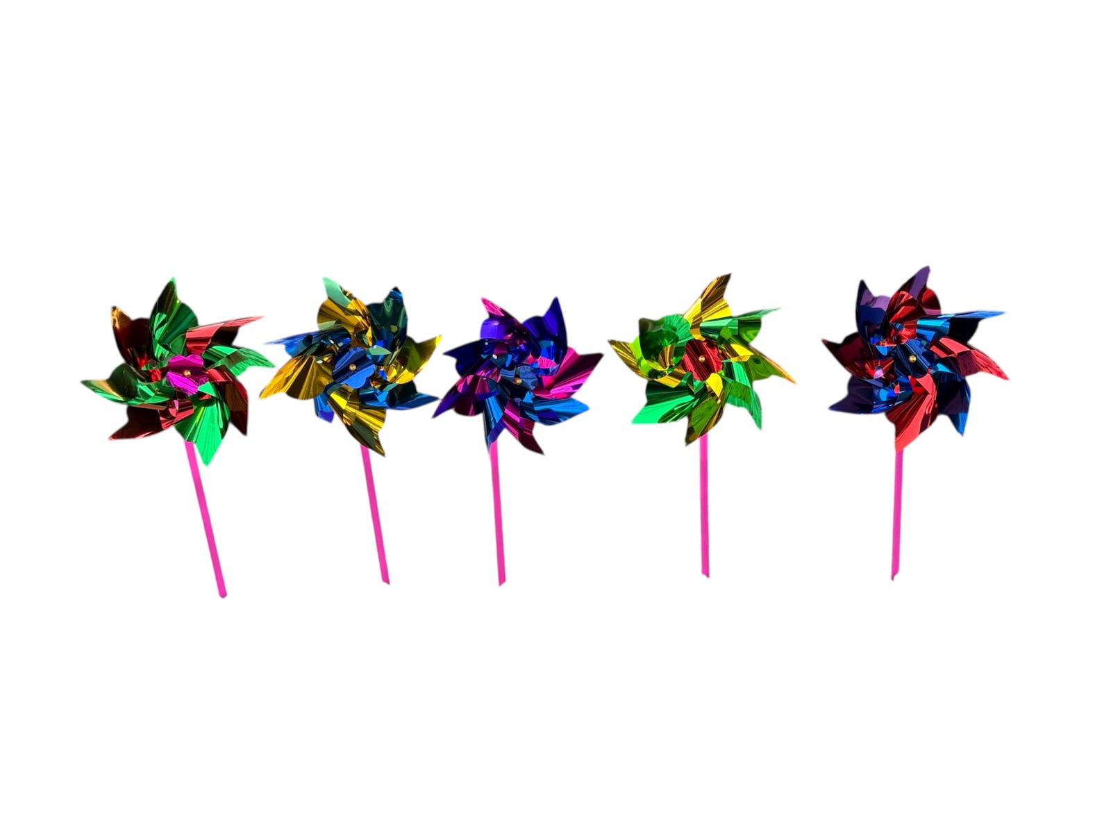 Multicolor Metallic Pinwheel Windmill Garden Stick – Set of 4 - Back Garden Nursery
