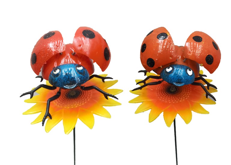 Ladybug Flower Garden Stake - Set of 2 - Back Garden Nursery