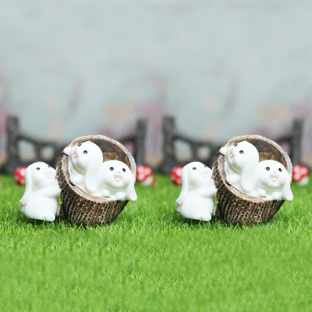 Winsome Rabbit in Basket Fairy Garden Accessories (Set of 2) - Back Garden Nursery