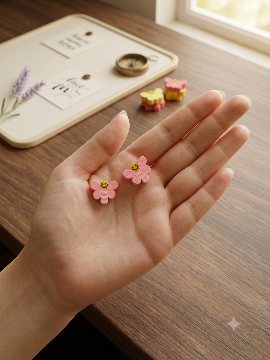 Whimsical Butterfly & Smiley Face Miniature Fridge Magnets