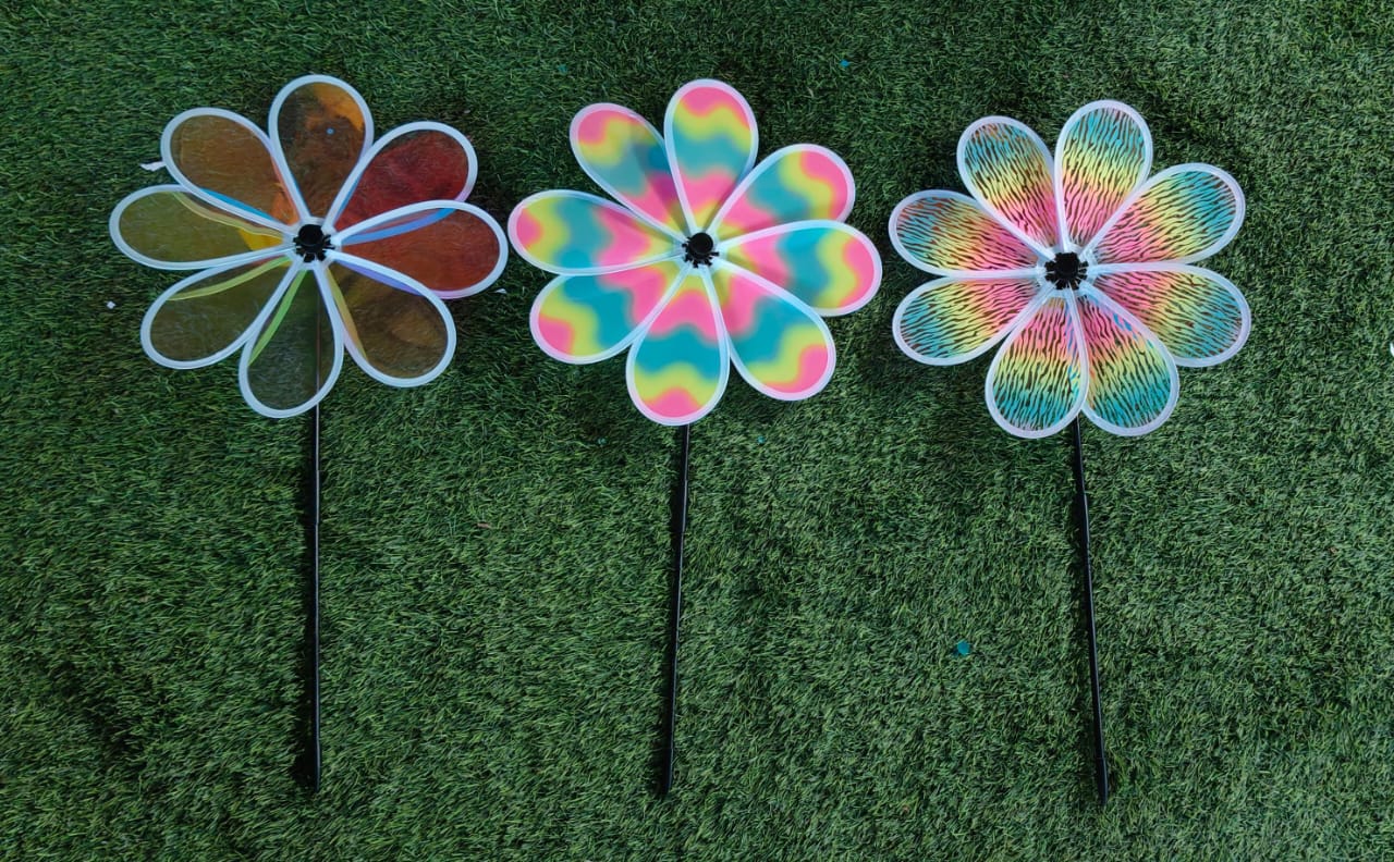 (J) Flower Wind Spinners, Colorful Pinwheels Windmill - Back GardenNursery
