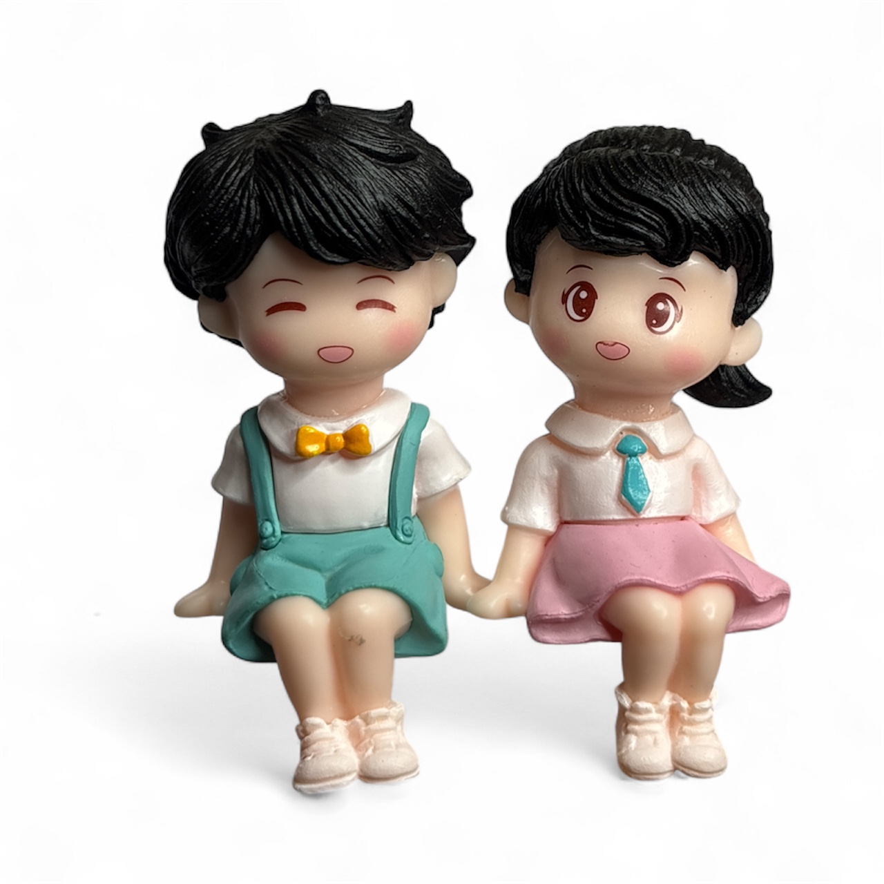 Sitting Kids Couple Miniature – Polyresin Fairy Garden Figurine Set - Back Garden Nursery
