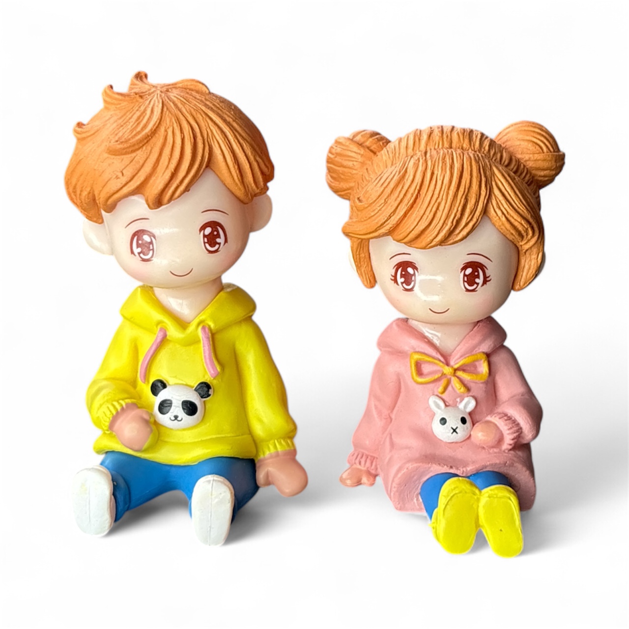 Cute Hoodie Kids Couple Miniature – Polyresin Fairy Garden Figurine Set - Back Garden Nursery
