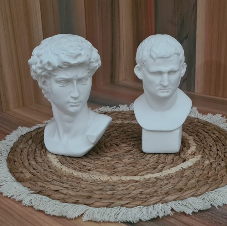 6" & 5.8" INCH David Head Michelangelo Statue SET OF 2 FOR HOME AND GARDEN DECOR
